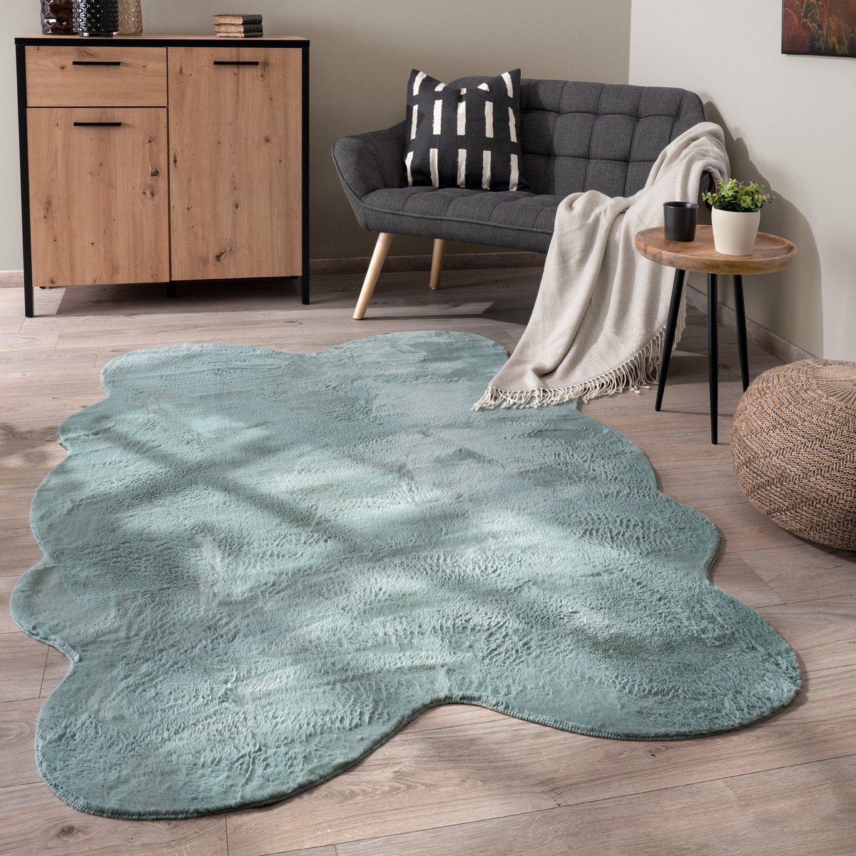 Paco Home Vloerkleed Woonkamer Laagpolig Effen Modern Imitatiebont In Vachtvorm Zacht 140x200 cm Fell-form