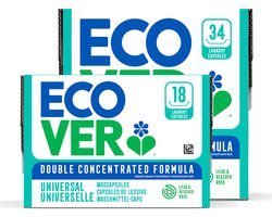 Ecover Universal - Waspods - 18 + 34 stuks - 3-in-1 werking - Dubbel geconcentreerde formule - Plantaardig & Biologisch afbreekbaar