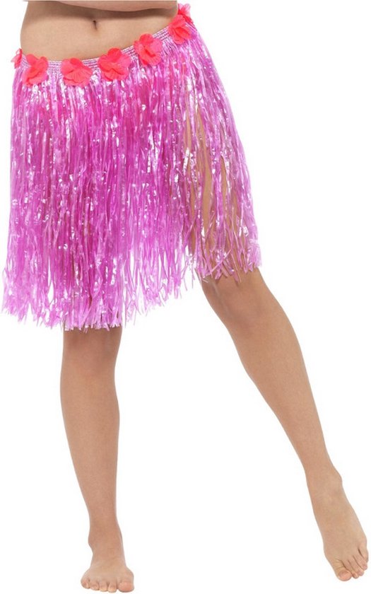 Smiffy's - Hawaii & Carribean & Tropisch Kostuum - Hawaii Rok Hoelahoep Met Bloemen Neon Pink Vrouw - Roze - One Size - Carnavalskleding - Verkleedkleding