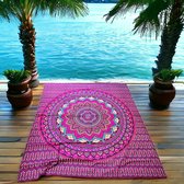 Lindian style - XL groot strandlaken - Mandala - Dun textiel - 100% katoen - Paars/geel