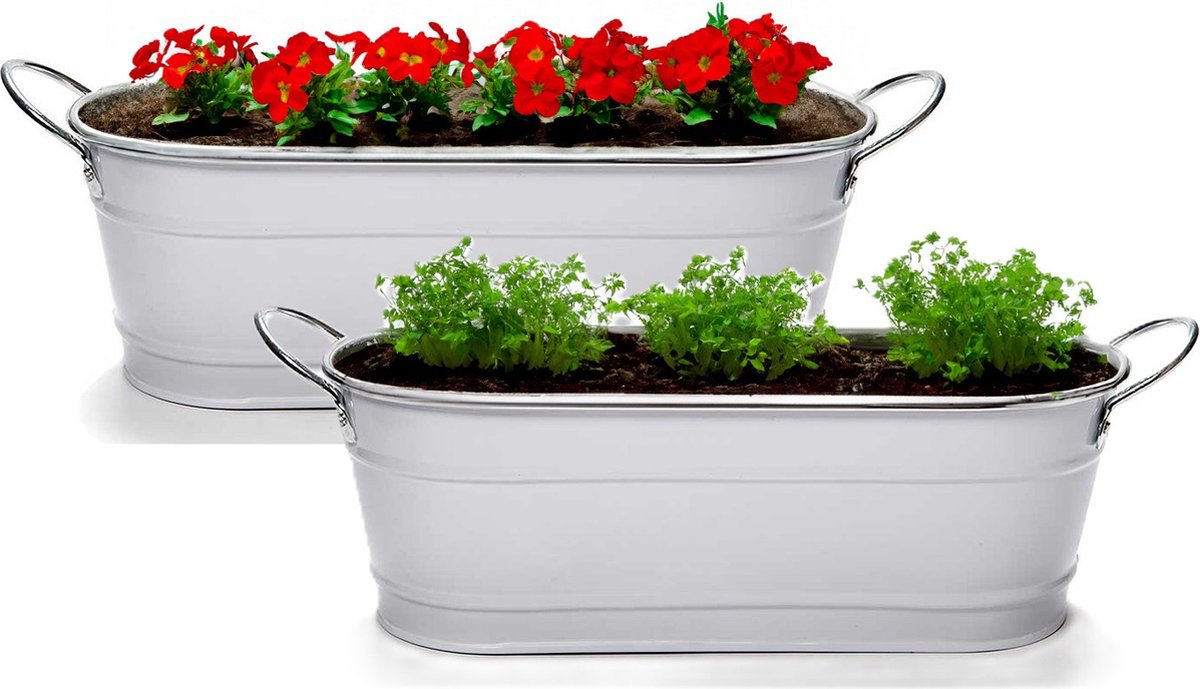 Arte r Plantenpot/bloempot teil- 2x - zink - wit - L32,5 x D10,5 x H11 cm