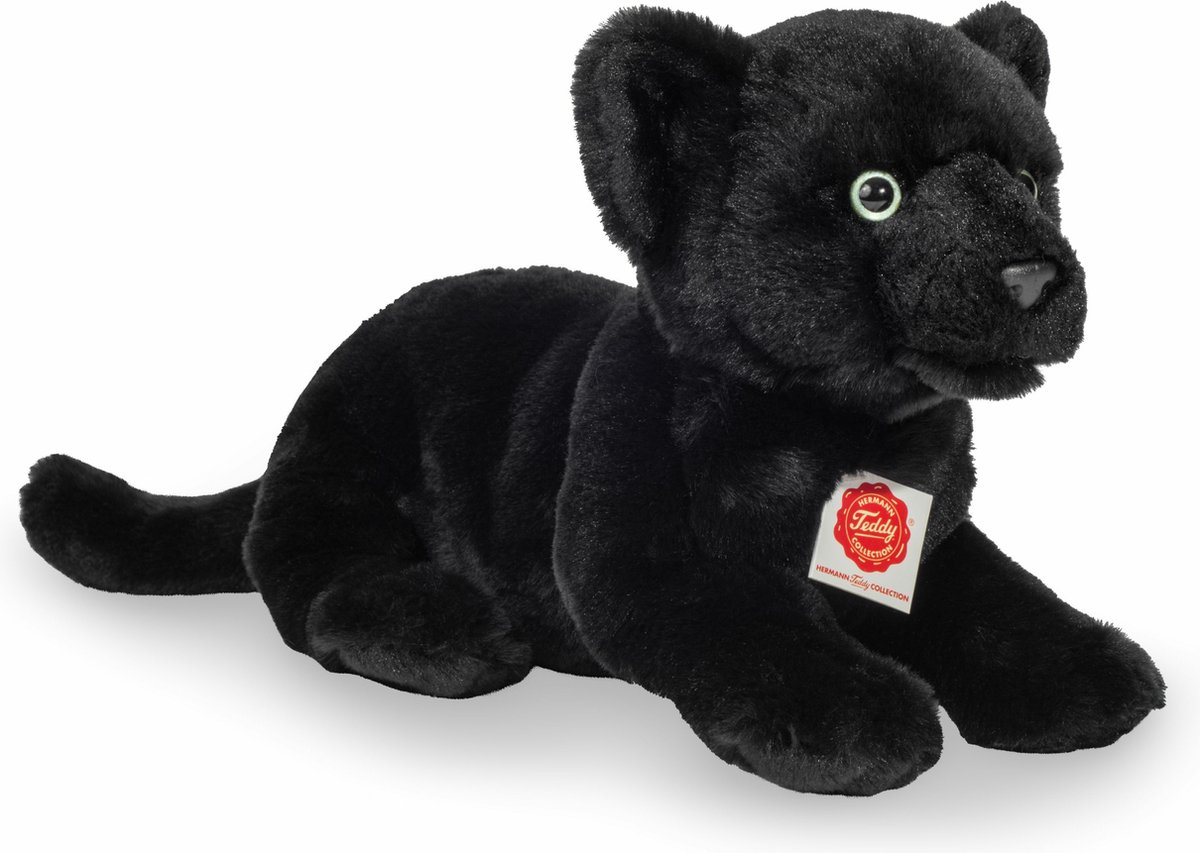 Hermann Teddy Knuffeldier Zwarte Panter - zachte pluche stof - premium knuffels - zwart - 30 cm - Zwarte Panters