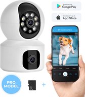 BP® Hondencamera Dual Lens - Huisdiercamera - Babyfoon & IP Beveiligingscamera - Indoor Camera - 2.4 GHZ - Met 32 GB SD Kaart - Kleur Nightvision - Met App - Beweeg en Geluidsdetectie