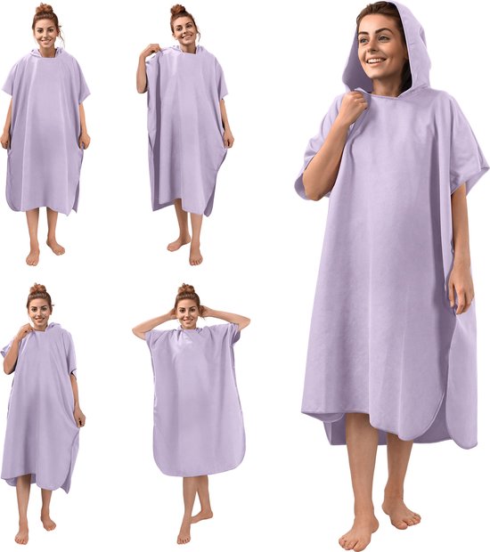 JEMIDI microvezel badponcho voor dames - Met capuchon - Sneldrogend en licht - Maat L/XL in lila