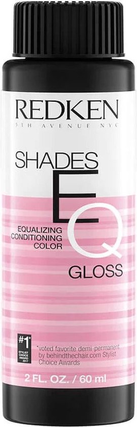 Redken Shades EQ Gloss flesje met roze strepen en zwarte dop.