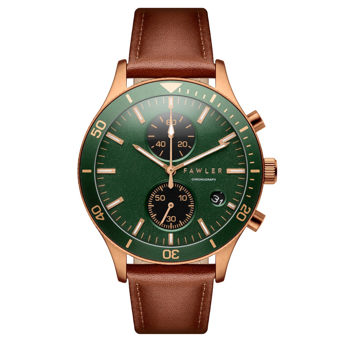 Aeris | Bruin Messing Chronograaf Horloge met Groene Wijzerplaat