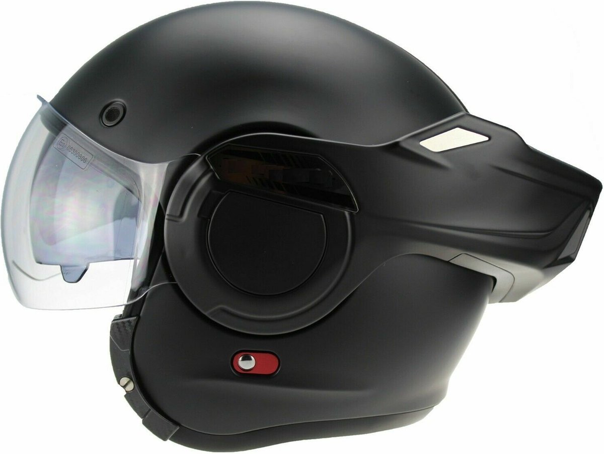 Reverse helm - Matzwarte helm - Systeemhelm - Jethelm met 180º omkeerbaar/draaibaar kinstuk - Flip-Up helm met geïntegreerd zonnevizier - Maat S - 55 tot 56 cm