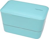 TAKENAKA Bento Bite Box Dual Blue Ice milieuvriendelijke lunchbox gemaakt in Japan, BPA- & rietvrij, 100% recyclebaar plastic flesgebruik, magnetron- en vaatwasmachinebestendig, Bentobox rechthoekig L173xW110xH107mm (Blauw ijs)