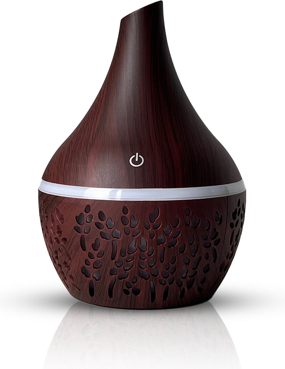 Goedkoopste Aroma diffuser - luchtbevochtiger 300ml met bloemen - Geurverspreider - Humidifier - Donkerbruin/Darkwood - 7 kleurstijlen