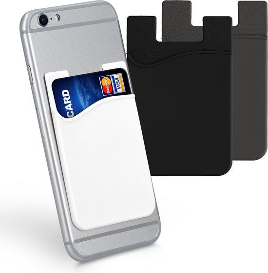 kwmobile 3x Kaarthouder Hoesje voor Smartphone - Zelfklevend - Zelfklevende Siliconen Kaarthouder Zwart Grijs Wit - Afmeting 8,5x5,5cm