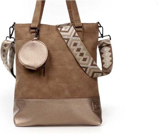 i'm dutch- Lyon-camel- shopper - schoudertas- extra rond beursje - inclusief verstelbaar en afneembaar geweven crossbody hengsel