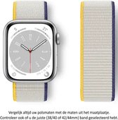 3 Kleurige - Wit - Geel - Blauwe Nylon Horloge Band geschikt voor Apple Watch 1, 2, 3, 4, 5, 6, 7, 8, SE & Nike+, 42mm, 44mm & 45mm "Mannenbreedte" Series - Zacht Geweven Nylon - Klittenband Sluiting - 42 mm, 44 mm en 45 mm