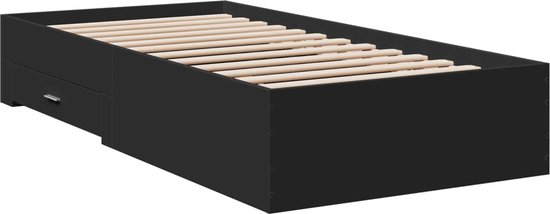 vidaXL - Bedframe - met - lades - bewerkt - hout - zwart - 100x200 - cm