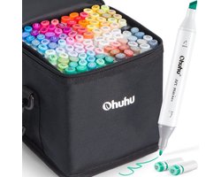 foto van Ohuhu - Alcohol based Art markers - Fine & Chisel – set van 100 + Blender + etui