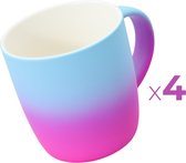 Kleurrijke blauw/hot pink brede mokken! - 4 stuks - 300ml - Perfect voor koffie, thee of andere warme dranken - Gezellig design - Koffiemok met gradient ontwerp