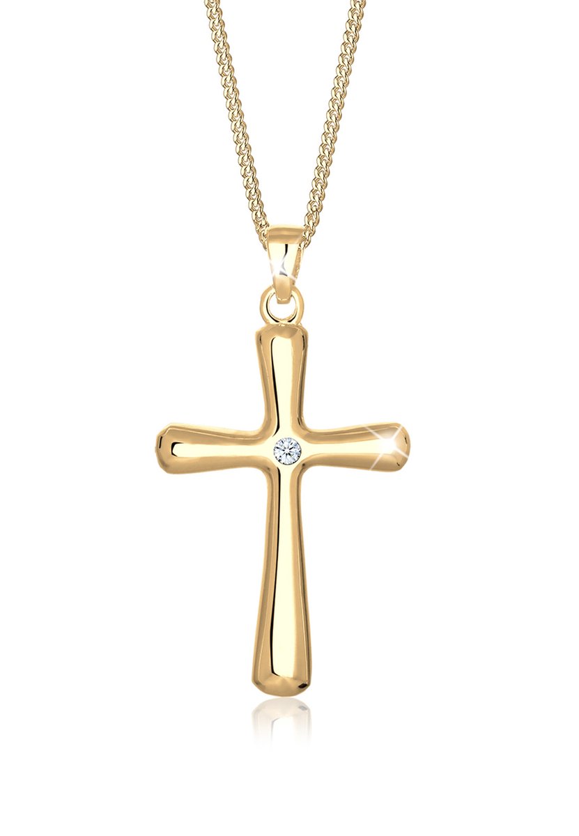 Elli PREMIUM - Halsketting - Dames Kruis Hanger Klassieker met Diamant (0,03 ct) in 925 Sterling Zilver - Dames