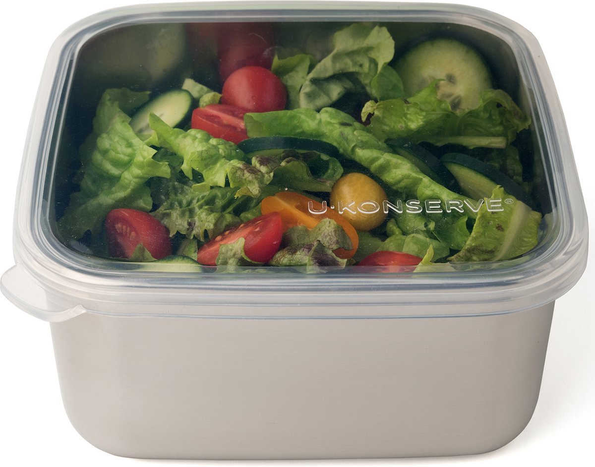 U-Konserve - vierkante rvs voedselcontainer met siliconen deksel - large 1,5l - clear