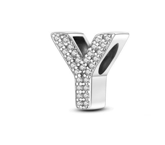 Zilveren Bedel Y | Letter | Alfabet | ABC | Sieraden | Moederdag Cadeau | Past op alle bekende merken Armbanden | 925 Zilver Armband | Romystones