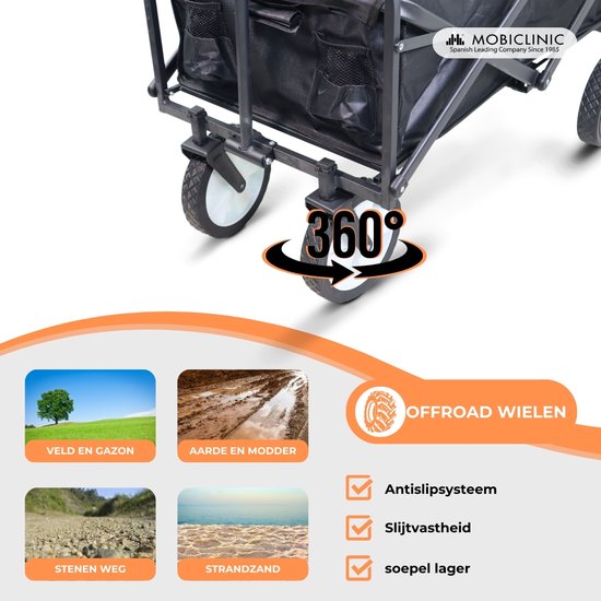 Mobiclinic Duna Pro - Bolderkar Opvouwbaar Luchtbanden - Opvouwbaar - Strandtuintransportwagen - XL inhoud (10O L) - 100x50x59cm - Tot 100 kg draagvermogen - Brede 360º Wielen - Zwart van Merkloos — afbeelding 4