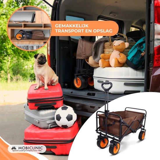 Mobiclinic Duna Pro Plus - Bolderkar Opvouwbaar Luchtbanden - Opvouwbaar - Strandtuintransportwagen - XL inhoud (10O L) - 100x58x60cm - Tot 100 kg draagvermogen - Brede 360º Wielen - Rood van Mobiclinic — afbeelding 4
