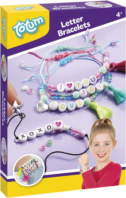 Totum 4 letter armbandjes maken - speelgoed meisjes - sieradenset knutselen - cadeau tip creatief