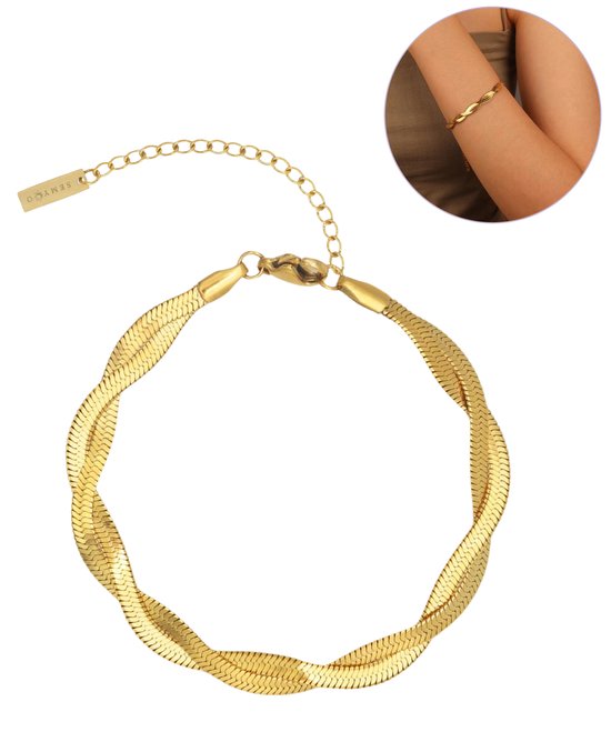 Semyco® Bracelet Femme - Bracelets à maillons Plaqué Or 18 Goud - Chevrons Couleur Or - Cadeau Fête des Mères pour Femme - Veya