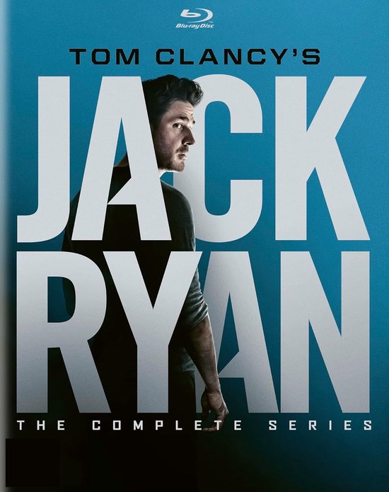 Box met Tom Clancy's Jack Ryan: The Complete Series op Blu-ray met op de voorkant Jack Ryan, de complete serie.