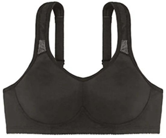 Zwarte Dorina sport-bh met racerback, verstelbare bandjes en meshdetails op de schouders.
