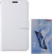 Bookcase Geschikt voor: iPhone 12 Pro Max - Wit - Portemonnee hoesje + 2X Tempered Glas Screenprotector