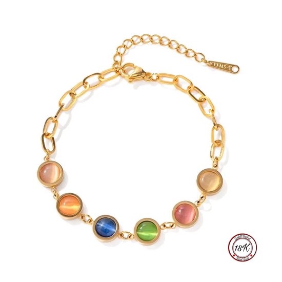 Soraro Kattenoog Steen Armband | Kleurrijk | 18K Goldplated | Goudkleurig | Vrouwen Sieraden | Dames Armband | Vrouwen Armband
