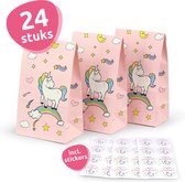 Isa's Friends® Uitdeelzakjes + Stickers - Eenhoorn - 24 stuks - Stevig Papier - Traktatie zakjes