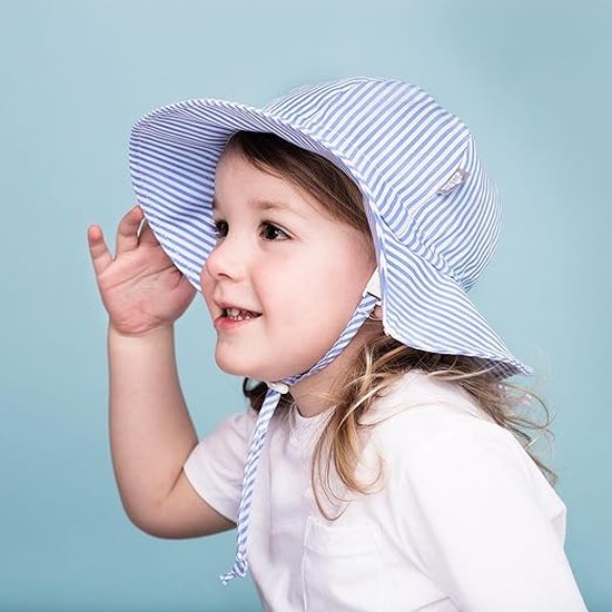 Baby Toddler Kids Sun-Hat, 50+ UPF Cotton for Boys, Adjustable Chin-Strap, Wide Brim