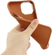 Optimity hoesje voor iPhone 15 PRO MAX Bruin Soft Siliconen Volledige Beschermende Achterkant + Gehard Glas Schermbeschermer