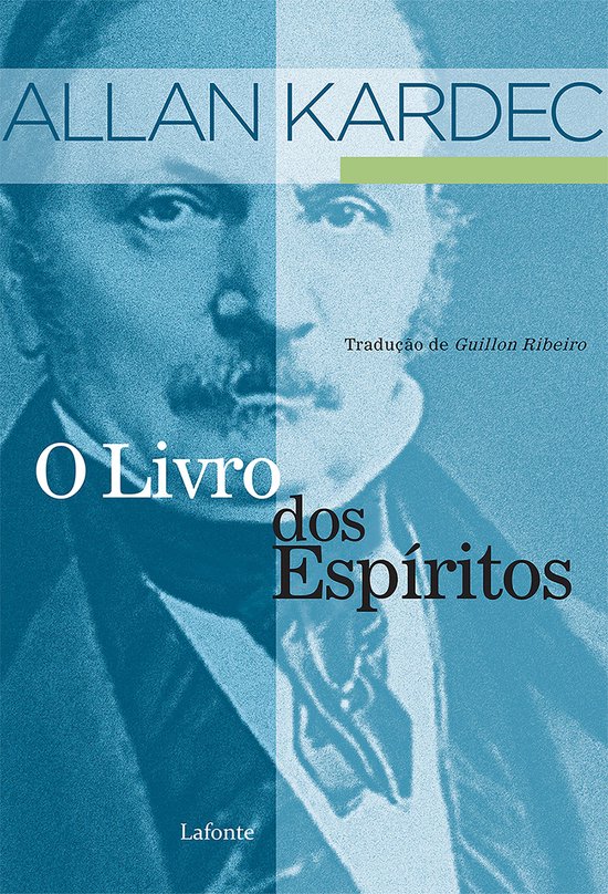 Livre O Livro dos Espíritos d'Allan Kardec avec portrait en bleu.