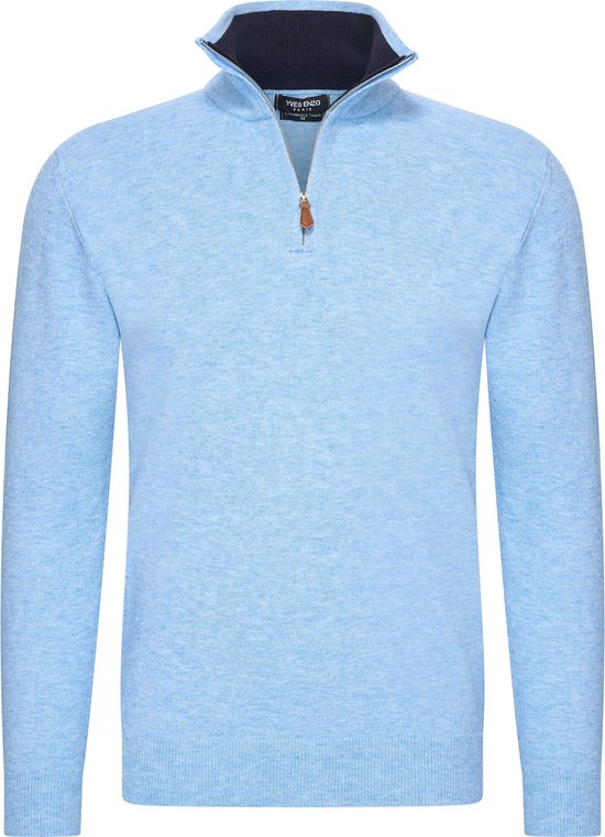 Heren trui Cashmere touch - Schipperstrui met rits - Coltrui Heren - Longsleeve Shirt - Sweater Heren - Maat XL - Blauw