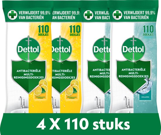 Foto: Dettol doekjes citrus oceaan 110st 4 stuks voordeelverpakking