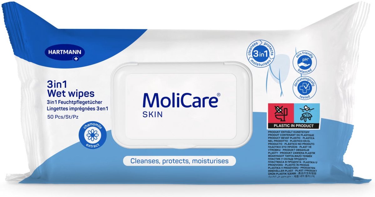 Goedkoopste MoliCare® Skin 3in1 Vochtige verzorgingsdoekjes- 50 stuks