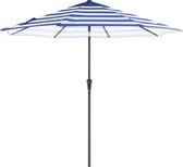 Parasol, 265 cm, zonwering, 8 parasolribben, uv-bescherming tot UPF 50+, knikbaar, met zwengel, zonder standaard, outdoor, tuin, balkon, terras, blauw-wit gestreept