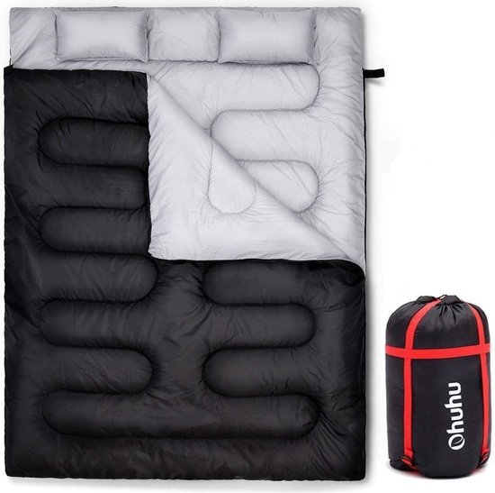 Winter 0 Graden Dubbele Slaapzak Met 100% Katoen Flanel Voering - Warm En Waterdicht Voor 2 Personen - Queen Size Voor Koud Weer Kamperen, Vissen of Jagen
