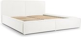 InspireME - Bed 04 - Tweepersoonsbed met Fluwelen Bekleding - 160x200 cm - Verstelbaar en Comfortabel - Pastelkleuren - Wit (Poso 38)