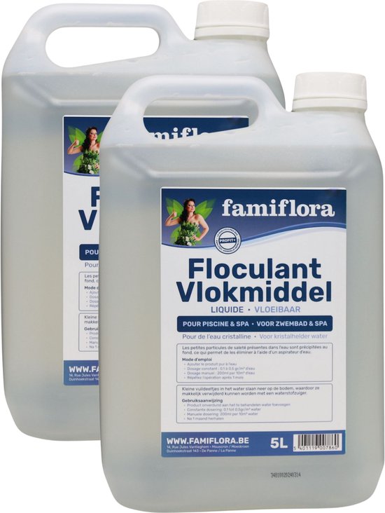 Foto: Famiflora vloeibaar vlokmiddel 10l 2 x 5l vleoibaar flocculant voor kristalhelder water geschikt voor zwembad en spa