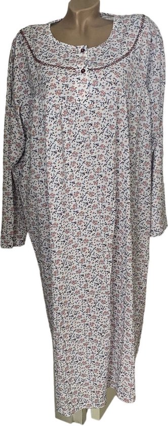 Chemise de nuit en coton pour femme 130 cm grandes tailles 2704 imprimé floral 6XL blanc/violet