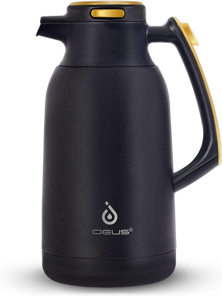 Koffiekan, dubbelwandige vacuüm-isolatie, thermoskan, 2 liter, roestvrij staal, thermoskan houdt 12 uur warm, kan voor 15-20 kopjes, zwart & goud