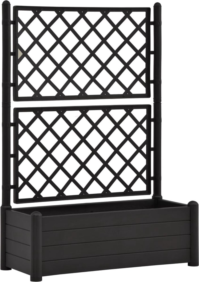 Plantenbak met klimrek - Bloembak - Weerbestendig - Met trellis - Buiten - Polypropyleen- Plantenrek - Rechthoekig - 90 Liter - Antraciet