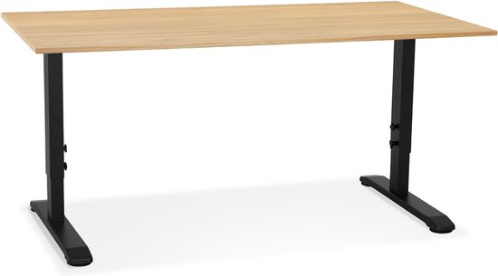 Alterego In hoogte verstelbare bureau 'OSMOSE' van natuurlijk afgewerkt hout en zwart metaal - 160x80 cm