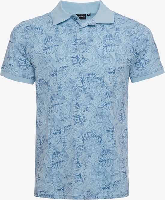 Unsigned heren polo met botanische print blauw - Maat M