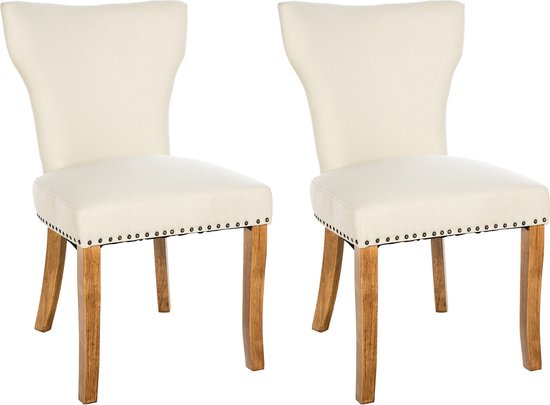 CLP Zadar Set van 2 eetkamerstoelen - Klassiek - Houten stoel - Zonder armleuning - Stof - creme antiek licht