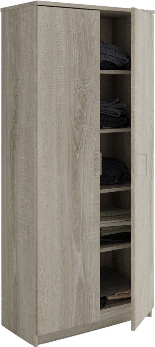 Interiax Opbergkast - Kledingkast 'Amelie' - 2 Deuren & 4 Legplanken | Sonoma Eik | 180x80x40 cm