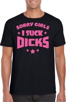 Bellatio Decorations Gay Pride T-shirt heren - i suck dicks - zwart - glitter roze - LHBTI L