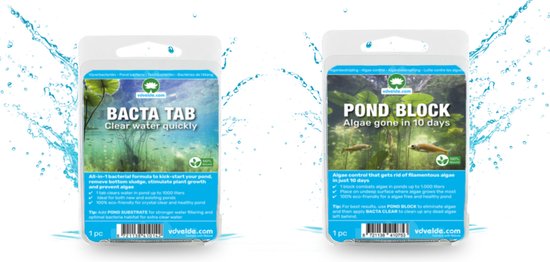 vdvelde.com - Anti Alg & Groene Vijver Combi - POND BLOCK + BACTA TAB - Combi set - Gebruik: 1 set per 1000 L - Binnen 10 dagen draadalg vrij